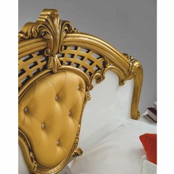 Prunkvolles Luxus Barock Doppelbett mit Glitzersteinen Weiß Gold