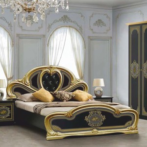 Casa Padrino lit double baroque de luxe avec strass noir / gris / or - Meubles de chambre