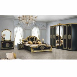 Casa Padrino lit double baroque de luxe avec strass noir / gris / or - Meubles de chambre
