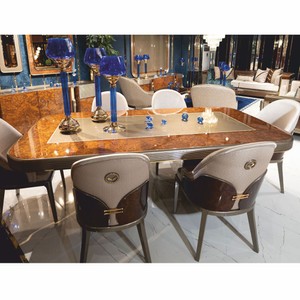 Rechteckiger Luxus Esstisch Küchentisch Braun Gold Grau