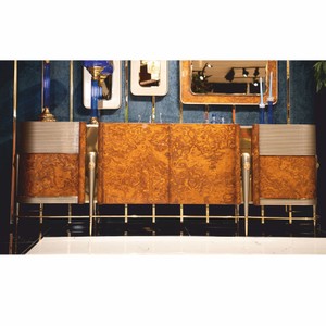 Luxus Massivholz Sideboard mit 4 Türen Braun Grau Gold