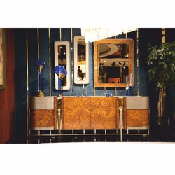 Luxus Massivholz Sideboard mit 4 Türen Braun Grau Gold