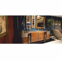 Luxus Massivholz Sideboard mit 4 Türen Braun Grau Gold