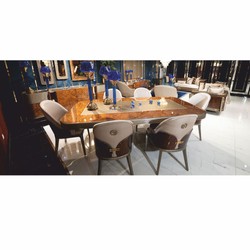 Luxus Massivholz Sideboard mit 4 Türen Braun Grau Gold