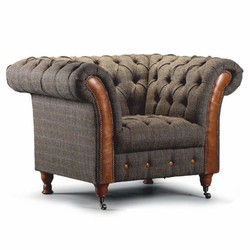 Casa Padrino fauteuil Chesterfield de luxe gris / marron 127 cm - Meubles de salon
