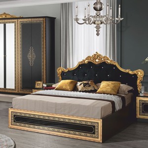 Casa Padrino lit double baroque de luxe avec strass noir / or - Meubles de chambre de style baroque