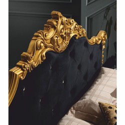 Casa Padrino lit double baroque de luxe avec strass noir / or - Meubles de chambre de style baroque