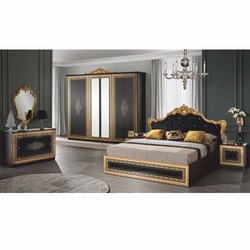 Casa Padrino lit double baroque de luxe avec strass noir / or - Meubles de chambre de style baroque