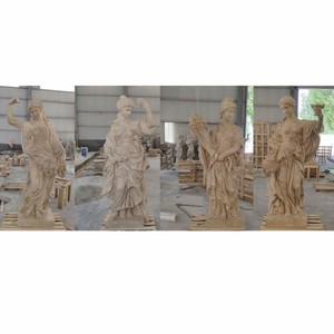 Casa Padrino conjunto de 4 esculturas decorativas de jardín Art Nouveau de travertino damas beige A. 190 cm
