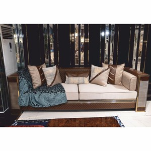 Luxus Wohnzimmer & Hotel Sofa Weiß Braun Grau Gold