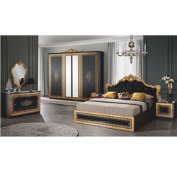 Casa Padrino armoire de chambre baroque de luxe noir / or 261,4 cm - Meubles de chambre baroque