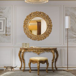 Prunkvolle Luxus Barock Konsole mit Spiegel und Hocker