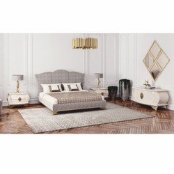 Casa Padrino letto matrimoniale Art Deco di lusso grigio / oro - Mobili per camera da letto e hotel