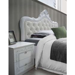 Prunkvolles Luxus Barock Doppelbett mit Glitzersteinen Weiß Grau