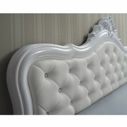 Prunkvolles Luxus Barock Doppelbett mit Glitzersteinen Weiß Grau