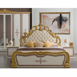 Casa Padrino cama doble barroco de lujo crema / blanco / marrón / oro - Muebles de dormitorio de estilo barroco