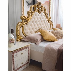 Casa Padrino cama doble barroco de lujo crema / blanco / marrón / oro - Muebles de dormitorio de estilo barroco