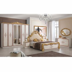 Casa Padrino cama doble barroco de lujo crema / blanco / marrón / oro - Muebles de dormitorio de estilo barroco