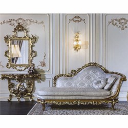 Casa Padrino chaise longue barroco de lujo plata / marrón / oro 239 cm - Hecho en Italia