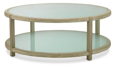 Runder Luxus Teakholz Garten Terrassen Couchtisch mit Glasplatten Antik Braun Milchglas