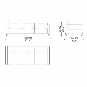 Casa Padrino Luxus Wohzimmer & Hotel Sofa Hellgrau / Schwarz / Messing 260 cm - Luxus Möbel