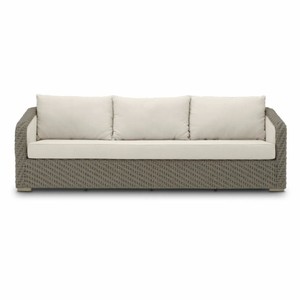 Casa Padrino Luxus Kunstrattan Garten Sofa Grau / Sandfarben 254 cm - Garten Möbel