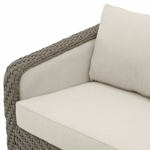 Casa Padrino Luxus Kunstrattan Garten Sofa Grau / Sandfarben 254 cm - Garten Möbel