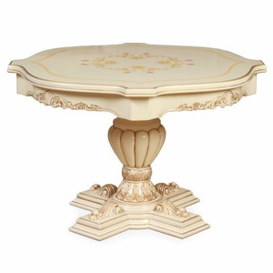 Casa Padrino mesa de comedor barroco de lujo crema / marrón Ø 120 cm - Muebles barrocos