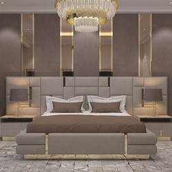 Casa Padrino lit double de luxe gris / or - Meubles d'hôtel et de chambre à coucher de luxe