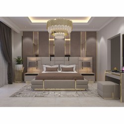 Casa Padrino lit double de luxe gris / or - Meubles d'hôtel et de chambre à coucher de luxe