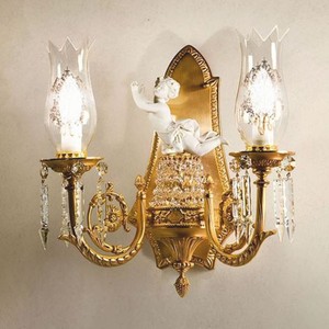 Casa Padrino lámpara de pared doble de cristal barroco de lujo bronce / blanco 40 cm - Hecho en Italia
