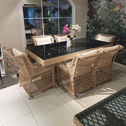 Luxus Garten Terrassen Tisch Esstisch mit Glasplatte Naturfarben Grau