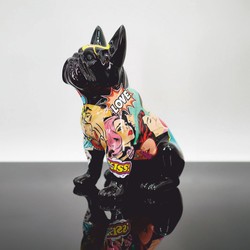 Deko Figur Skulptur Hund Bulldogge Schwarz Bunt