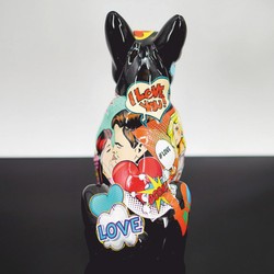 Deko Figur Skulptur Hund Bulldogge Schwarz Bunt