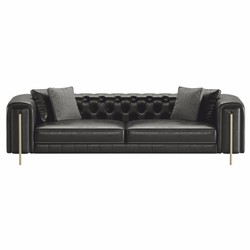 Casa Padrino luxury Chesterfield faux leather sofa black / brass 262 cm - Luxury furniture