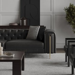 Casa Padrino luxury Chesterfield faux leather sofa black / brass 262 cm - Luxury furniture
