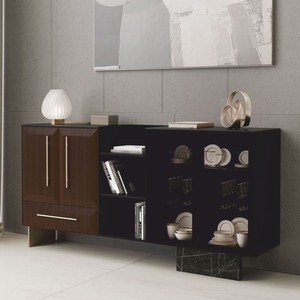 Luxus Massivholz Sideboard Dunkelbraun Schwarz Creme Messing