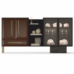 Luxus Massivholz Sideboard Dunkelbraun Schwarz Creme Messing