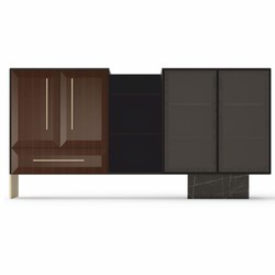 Luxus Massivholz Sideboard Dunkelbraun Schwarz Creme Messing