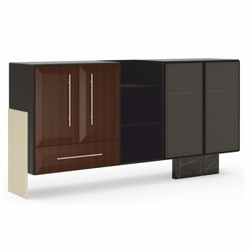 Luxus Massivholz Sideboard Dunkelbraun Schwarz Creme Messing