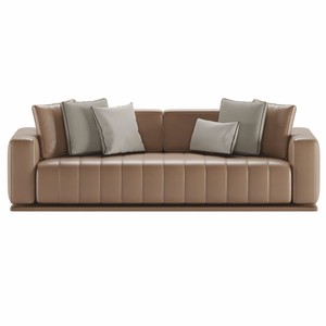 Casa Padrino sofá de lujo en cuero artificial marrón 265 cm - Muebles para hoteles y salones