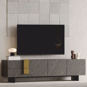 Luxus Wohnzimmer TV Schrank mit 3 Türen und 2 Schubladen Grau Schwarz Messing