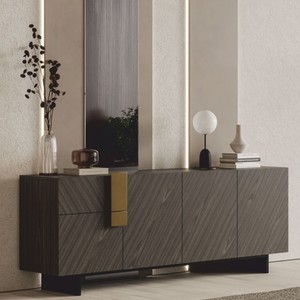 Luxus Sideboard mit 3 Türen und 2 Schubladen Grau Schwarz Messing