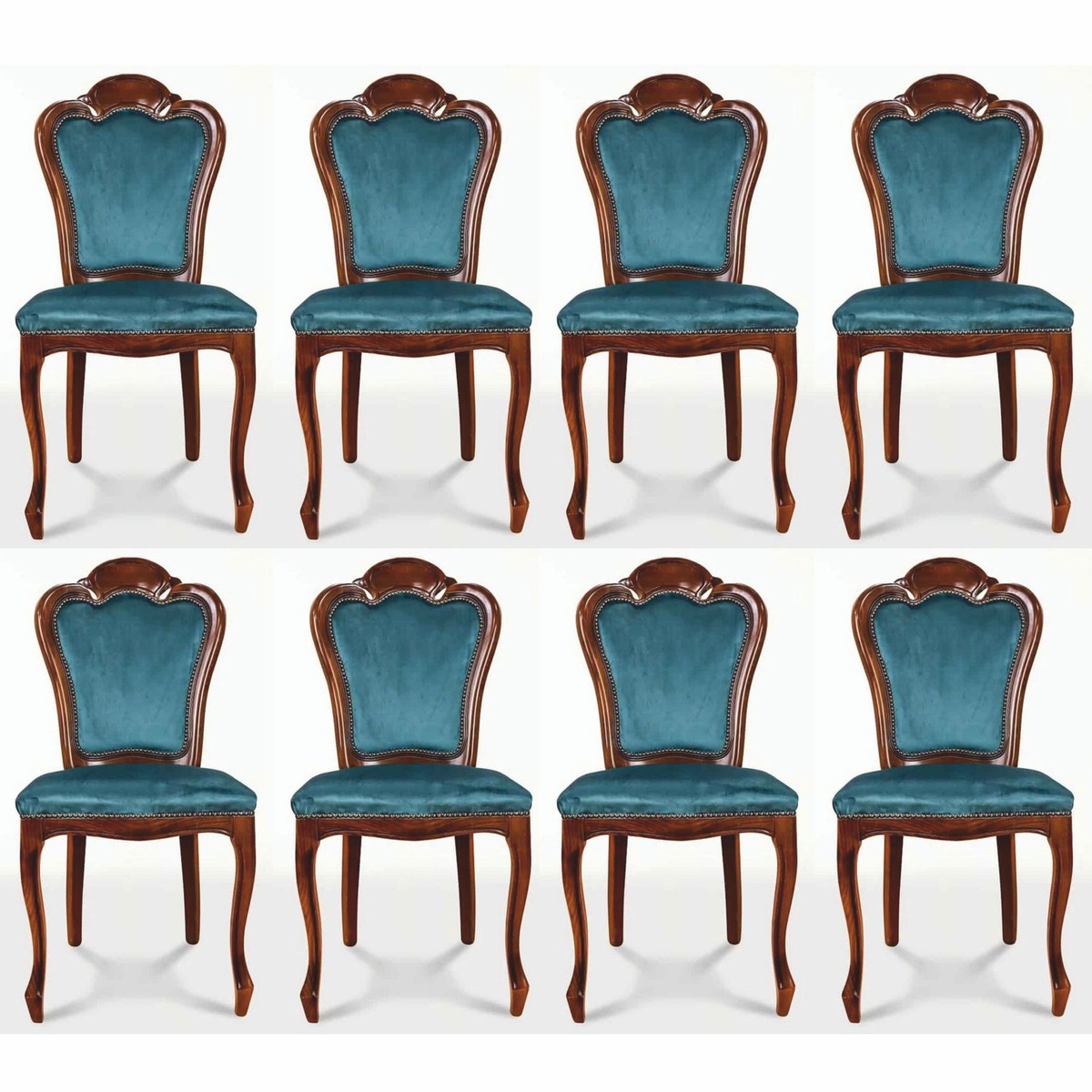 Prunkvolles Luxus Barock Esszimmer Stuhl 8er Set Blau Braun Prunkvolles Luxus Barock Esszimmer Stuhl 8er Set Blau Braun