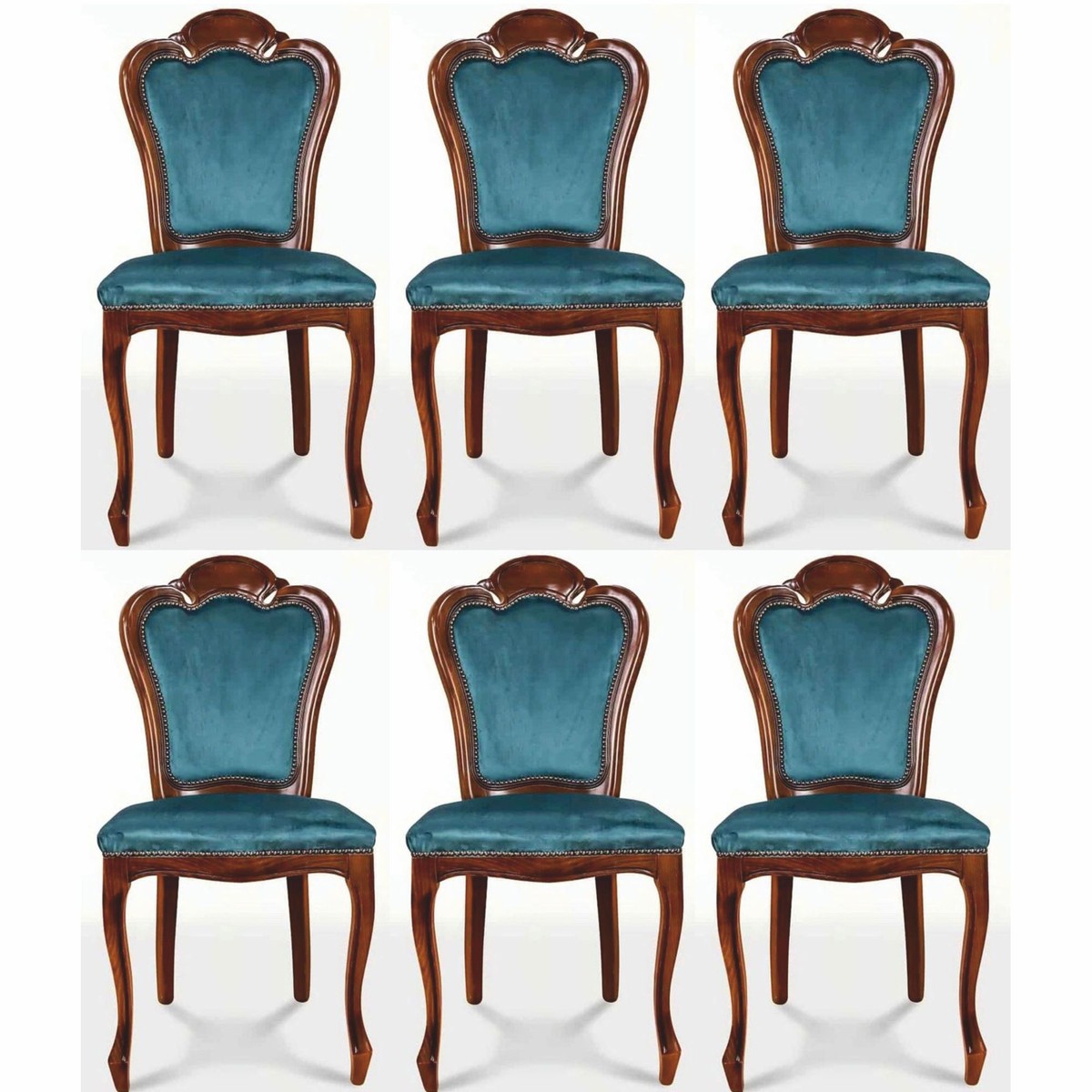 Casa Padrino luxury baroque dining room chair set of 6 blue / brown - Baroque furniture Casa Padrino luxury baroque dining room chair set of 6 blue / brown - Baroque furniture
