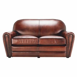 Casa Padrino canapé de luxe en cuir marron / noir 150 cm - Meubles en cuir véritable