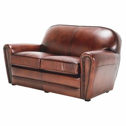 Casa Padrino canapé de luxe en cuir marron / noir 150 cm - Meubles en cuir véritable