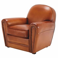Casa Padrino fauteuil de luxe en cuir véritable marron clair / noir 90 cm - Meubles en cuir véritable