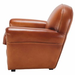 Casa Padrino fauteuil de luxe en cuir véritable marron clair / noir 90 cm - Meubles en cuir véritable