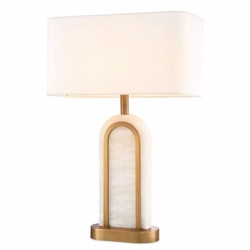 Casa Padrino lámpara de mesa de lujo latón antiguo / alabastro / blanco A. 67 cm - Lámparas de lujo